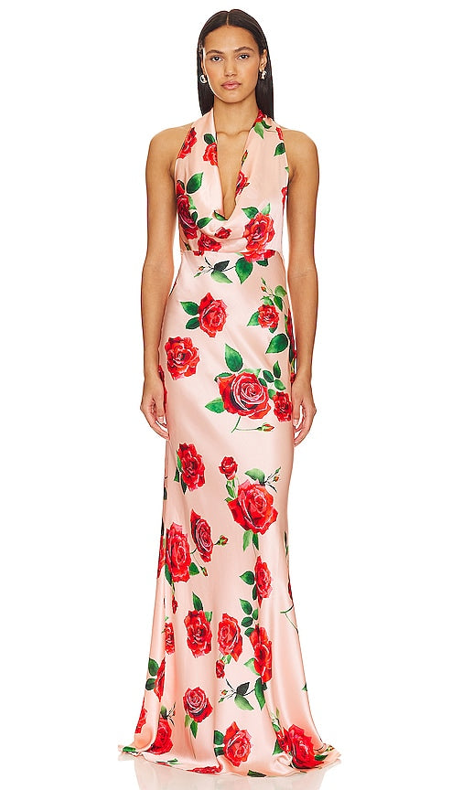 SAU LEE Presley Gown in Peach - Robe SAU LEE Presley en pêche - SAU LEE 桃色 Presley 礼服 - SAU LEE Presley Kleid in Pfirsich - SAU LEE 프레슬리 가운 - Abito SAU LEE Presley color pesca