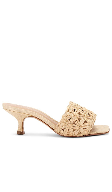 Schutz Dethalia Straw Sandal in Perla in Neutral | Per?la Heeled Sandals for Women