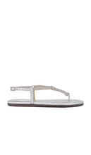 Schutz Treasure Sandal in Metallic Silver, grey | Prata Flat Sandals for Women