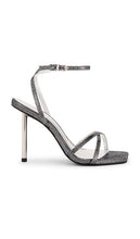 Schutz Eva Sandal in Metallic Silver, grey | Prata Preto Open Toe Heels for Women