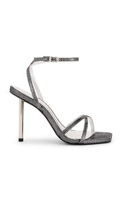 Schutz Eva Sandal in Metallic Silver, grey | Prata Preto Open Toe Heels for Women