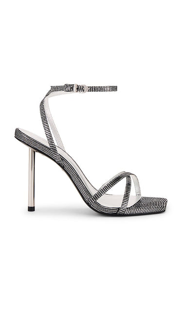 Schutz Eva Sandal in Metallic Silver, grey | Prata Preto Open Toe Heels for Women