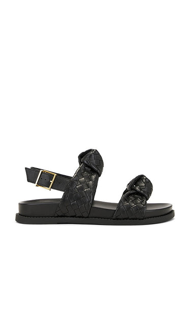 Schutz Kareena Knot Sporty Sandal in Black | Black Flat Sandals for Women