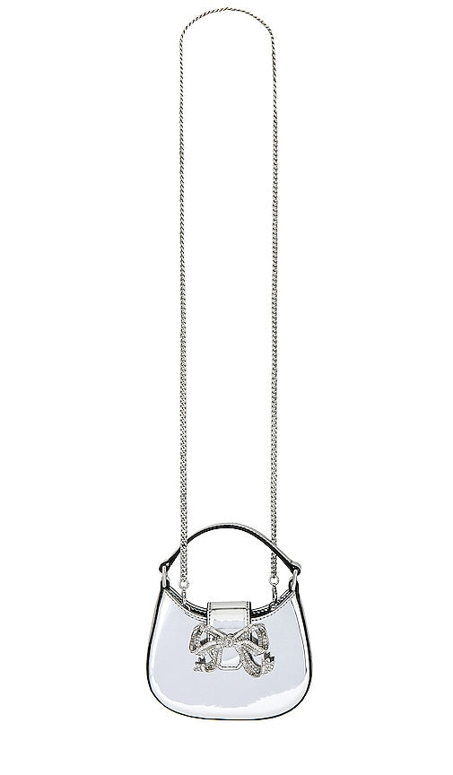 self-portrait Curved Micro Shoulder Bag in Metallic Silver
