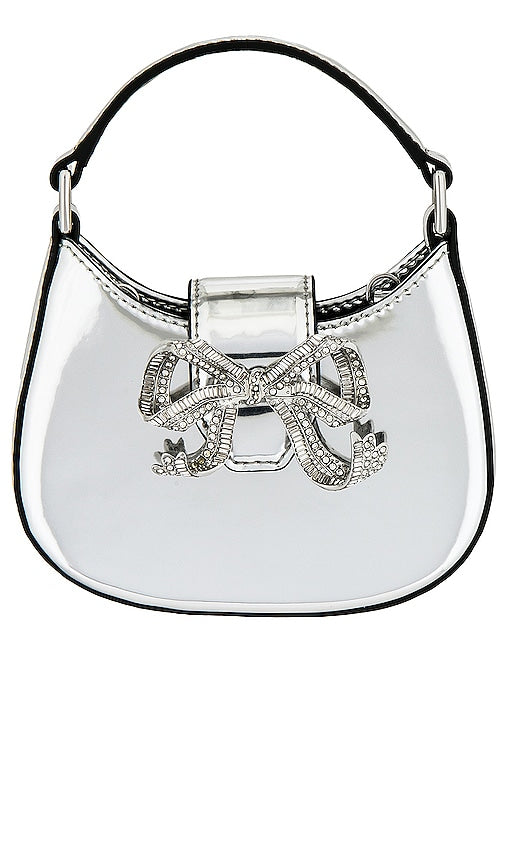 self-portrait Curved Micro Shoulder Bag in Metallic Silver