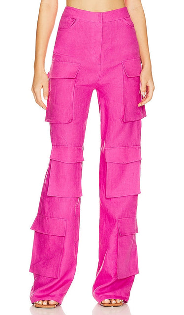 SELMACILEK Wide Leg Cargo Pant in Fuchsia - Pantalon cargo à jambe large SELMACILEK en fuchsia - SELMACILEK 紫红色阔腿工装裤 - SELMACILEK Cargohose mit weitem Bein in Fuchsia - SELMACILEK 와이드 레그 카고 팬츠 - Pantaloni cargo SELMACILEK a gamba larga in fucsia