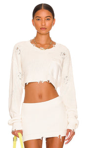 SER.O.YA Cropped Devin Sweater in White - SER.O.YA Pull court Devin en blanc - SER.O.YA 白色 Devin 短款毛衣 - SER.O.YA Kurzer Devin-Pullover in Weiß - SER.O.YA 크롭 데빈 스웨터화이트 색상 - SER.O.YA Maglione Devin corto in bianco