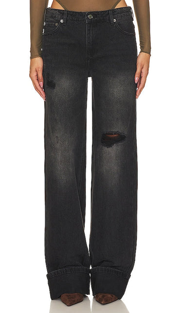 SER.O.YA Margot Cuffed Jeans in Black - SE.O.YA - Margot - Jean à revers en noir - SER.O.YA Margot 黑色翻边牛仔裤 - SER.O.YA Margot Jeans mit Bündchen in Schwarz - SER.O.YA 마고 커프 진 블랙 색상 - Jeans con risvolto SER.O.YA Margot in nero