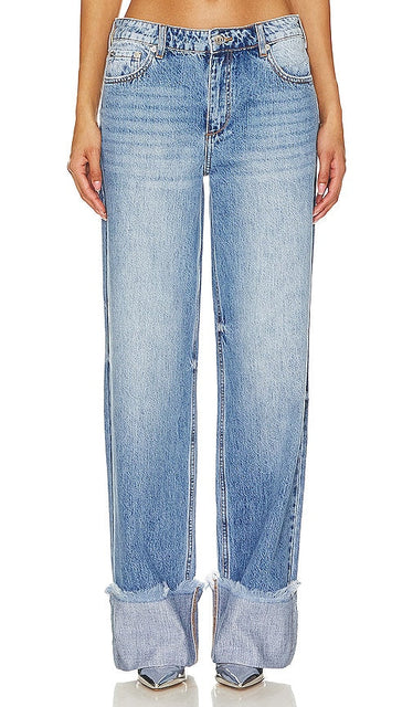 SER.O.YA Margot Cuffed Wide Leg in Blue - SER.O.YA Margot jambe large à revers en bleu - SER.O.YA Margot 蓝色翻边阔腿裤 - SER.O.YA Margot weites Bein mit Bündchen in Blau - SER.O.YA 마고 커프드 와이드 레그 블루 색상 - SER.O.YA Gamba larga con risvolto Margot in blu