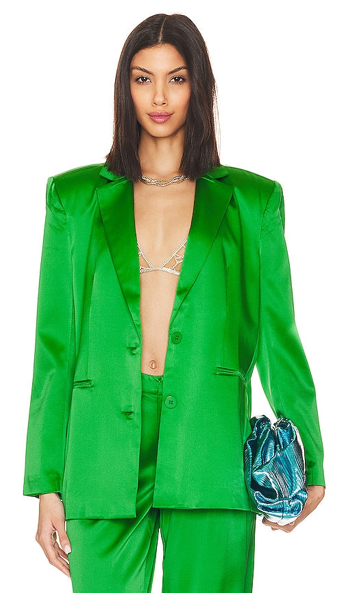 SER.O.YA Motlee Silk Blazer in Green - SE.O.YA Blazer en soie Motlee en vert - SER.O.YA 绿色 Motlee 真丝西装外套 - SER.O.YA Blazer aus bunter Seide in Grün - SER.O.YA 모틀리 실크 블레이저 그린 색상 - SER.O.YA Blazer in seta variegata in verde