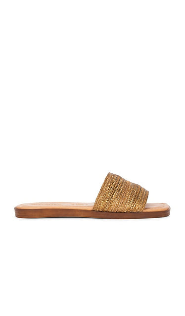 Seychelles Palms Perfection Slides in Metallic Bronze | Bronze Metallic Raffia Flat Slides for Women