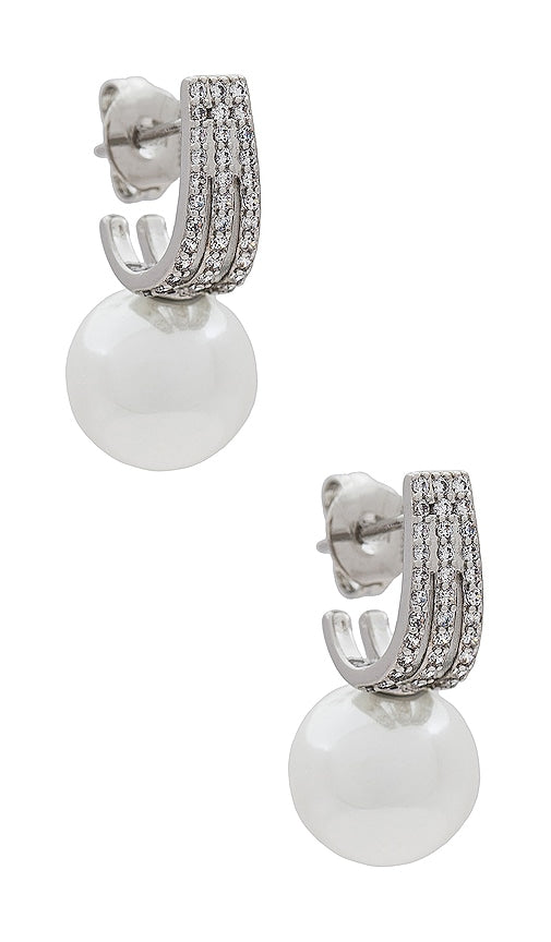 SHASHI Classique Pave Pearl Earring in Metallic Silver