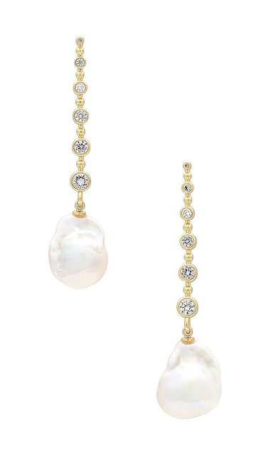 SHASHI Diamond Baroque Drop Earring in Metallic Gold