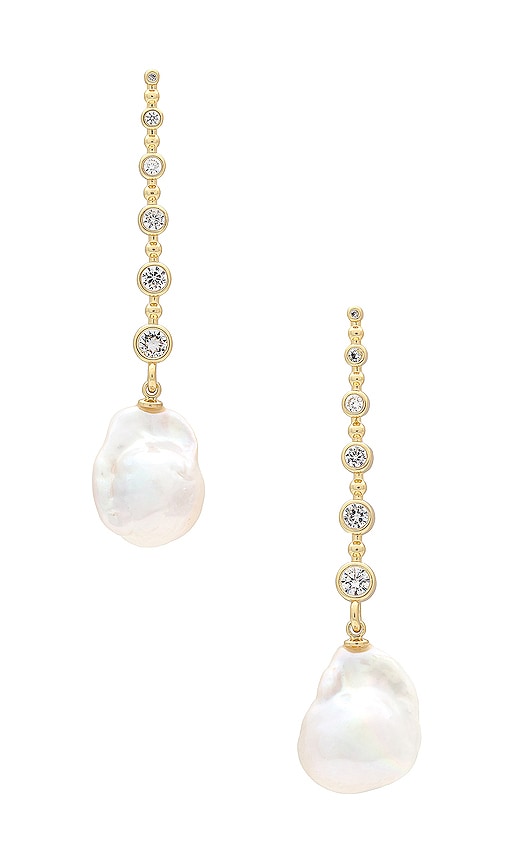 SHASHI Diamond Baroque Drop Earring in Metallic Gold