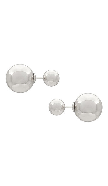 SHASHI Double Ball Earring in Metallic Silver
