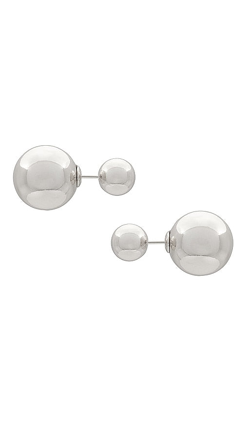 SHASHI Double Ball Earring in Metallic Silver
