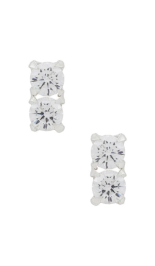 SHASHI Double Cz Stud Earring in Metallic Silver