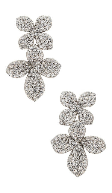 SHASHI Flower Pave Drop Earring in Metallic Gold