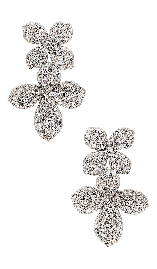 SHASHI Flower Pave Drop Earring in Metallic Gold