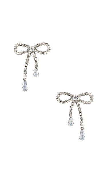 SHASHI Petite Bow Earrings in Metallic Silver