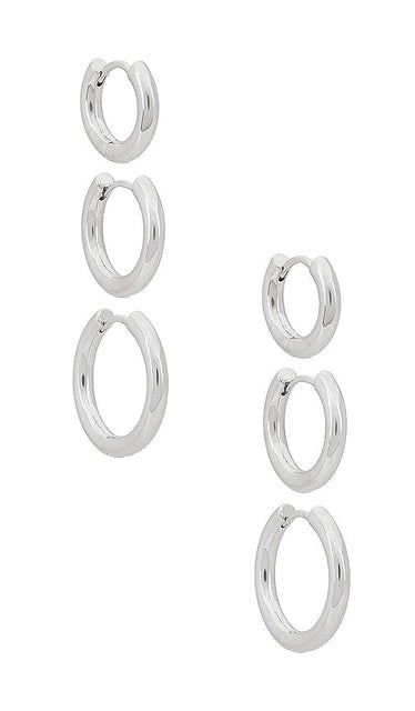 SHASHI Triples Hoop Set in Metallic Silver