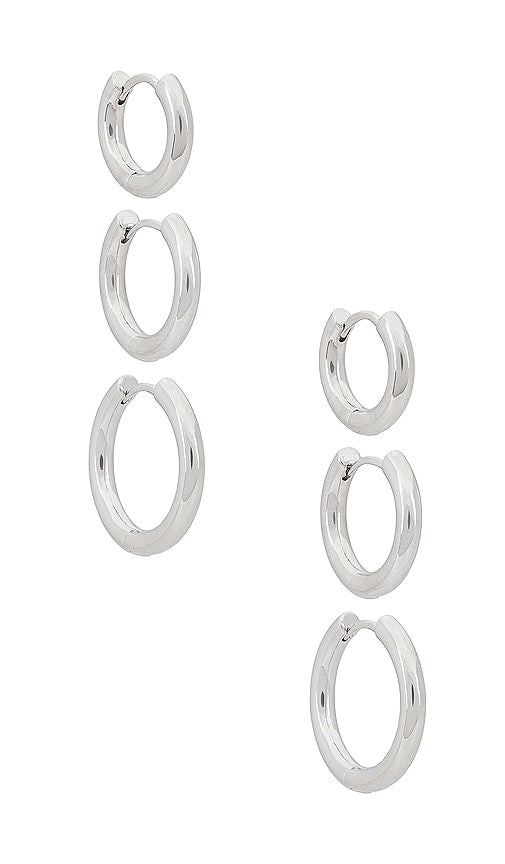 SHASHI Triples Hoop Set in Metallic Silver