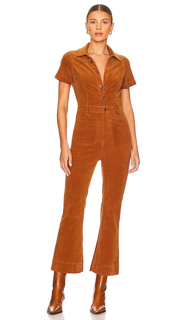 Show Me Your Mumu Cropped Everhart Jumpsuit in Brown - Montrez-moi votre combinaison courte Everhart Mumu en marron - 给我看看你的 Mumu 棕色 Everhart 短款连身裤 - Zeigen Sie mir Ihren Mumu-Jumpsuit von Everhart in Braun - Show Me Your Mumu 브라운 크롭 Everhart 점프수트 색상 - Mostrami la tua tuta corta Everhart Mumu in marrone