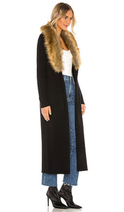 Show Me Your Mumu Lombardi Long Cardigan With Faux Fur Trim in Black