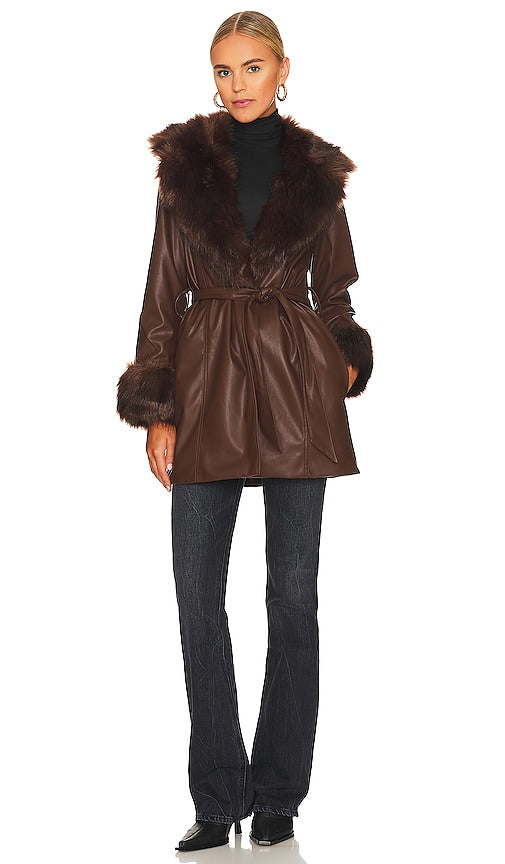 Show Me Your Mumu Penny Lane Faux Leather Jacket in Brown