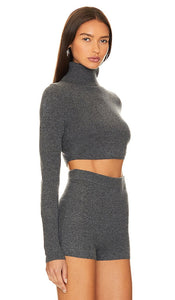 SIMKHAI Brie Cropped Sweater in Charcoal