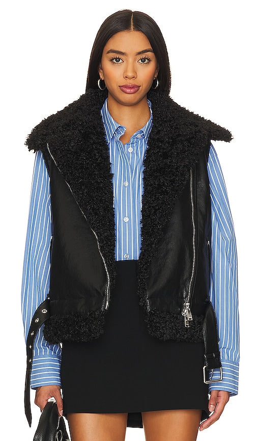 SIMKHAI Charleston Moto Jacket With Removable Sleeves in Black
