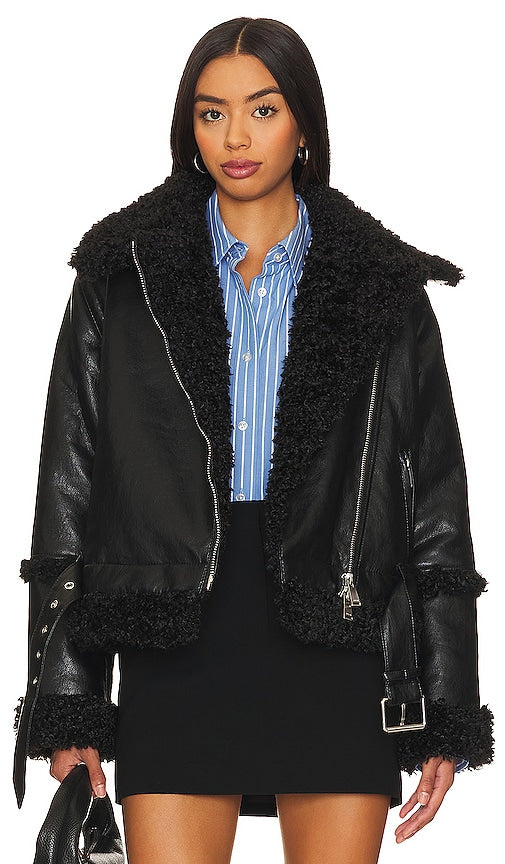 SIMKHAI Charleston Moto Jacket With Removable Sleeves in Black - SIMKHAI Charleston Veste de moto avec manches amovibles en noir - SIMKHAI 查尔斯顿黑色可拆卸袖子机车夹克 - SIMKHAI Charleston Motorradjacke mit abnehmbaren Ärmeln in Schwarz - SIMKHAI 찰스턴 모토 재킷 탈부착 가능 슬리브 블랙 색상 - Giacca da moto SIMKHAI Charleston con maniche rimovibili in nero