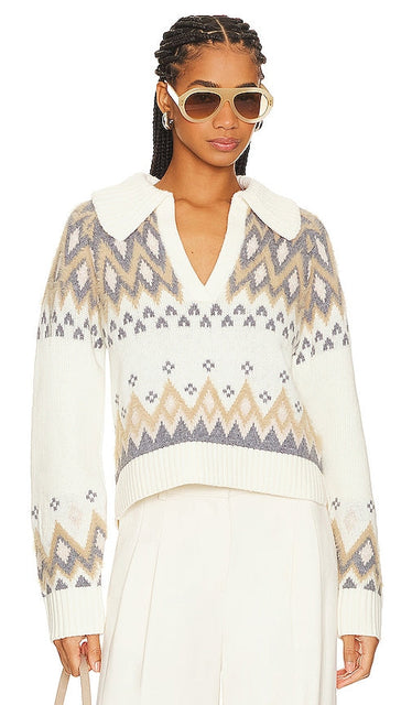 SIMKHAI Clarence Polo Pullover in Ivory - SIMKHAI Clarence Polo Pull en Ivoire - SIMKHAI Clarence 象牙色 Polo 套头衫 - SIMKHAI Clarence Polopullover in Elfenbein - SIMKHAI Clarence 폴로 풀오버 아이보리 색상 - Polo SIMKHAI Clarence in avorio