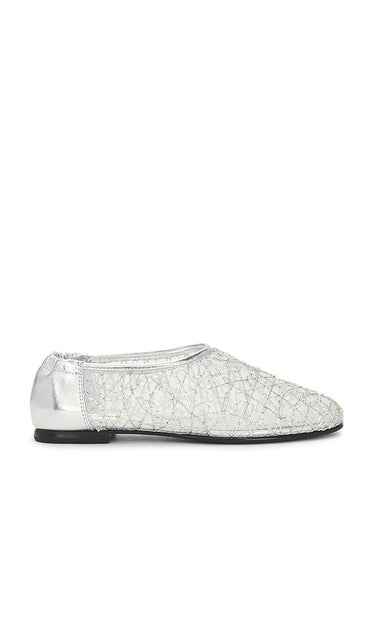 SIMKHAI Eden Ballet Flat in Metallic Silver | Silver Ballet Flats for Women