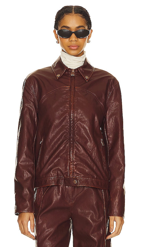 SIMKHAI Gem Moto Jacket in Brown