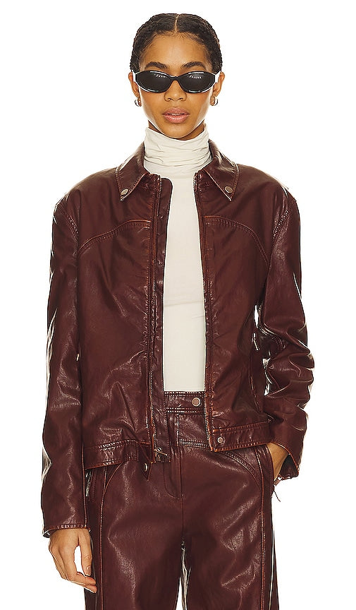 SIMKHAI Gem Moto Jacket in Brown - Veste de moto SIMKHAI Gem en marron - SIMKHAI 棕色宝石机车夹克 - SIMKHAI Gem Moto Jacke in Braun - SIMKHAI 젬 모토 자켓 브라운 색상 - Giacca da moto SIMKHAI Gem in marrone