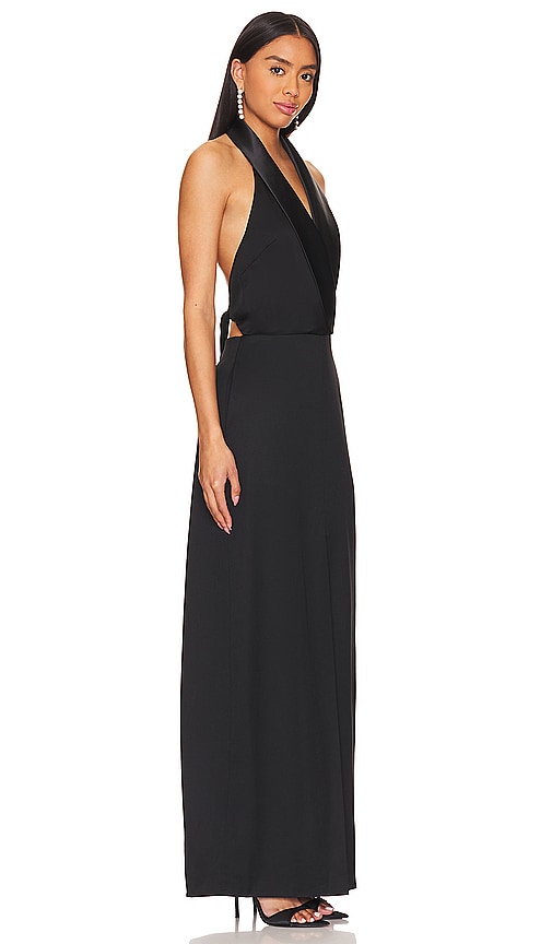 SIMKHAI Janice Tuxedo Halter Vest Gown in Black