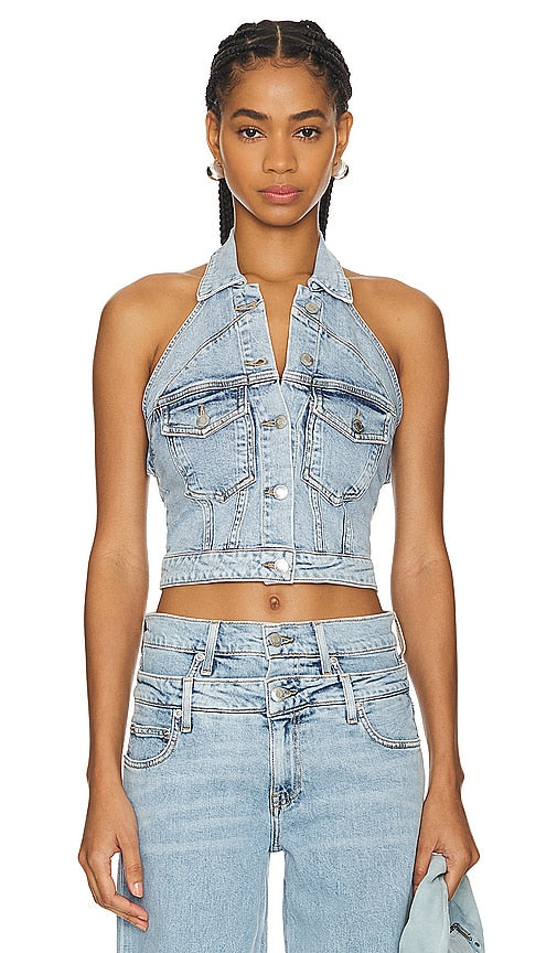 SIMKHAI Lincoln Halter Top in Blue - SIMKHAI Lincoln - Haut dos nu en bleu - SIMKHAI 林肯 蓝色挂脖上衣 - SIMKHAI Lincoln Neckholder-Top in Blau - SIMKHAI 링컨 홀터 탑 in 블루 - Top allacciato alla caviglia SIMKHAI Lincoln in blu