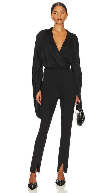 SIMKHAI Paradisa Wrap Top in Black - SIMKHAI Haut cache-cœur Paradisa en noir - SIMKHAI Paradisa 黑色裹身上衣 - SIMKHAI Paradisa Wickeltop in Schwarz - SIMKHAI Paradisa 랩탑 블랙 색상 - Top avvolgente SIMKHAI Paradisa in nero