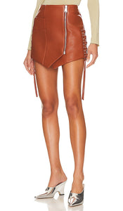 SIMKHAI Rider Moto Skirt in Cognac - Jupe moto SIMKHAI Rider en Cognac - SIMKHAI 干邑色 Rider 机车裙 - SIMKHAI Rider Moto Rock in Cognac - SIMKHAI Rider 모토 스커트 - Gonna da motociclista SIMKHAI Rider in cognac