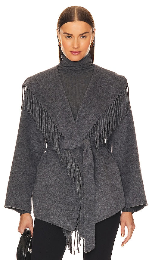 SIMKHAI Rowen Fringe Jacket in Grey