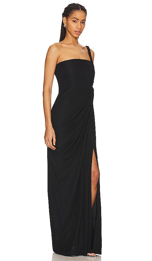 SIMKHAI Sone Twisted One Shoulder Gown in Black