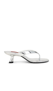 SIMONMILLER Beep Thong Sandal in Metallic Silver, grey | Silver Heeled Sandals for Women