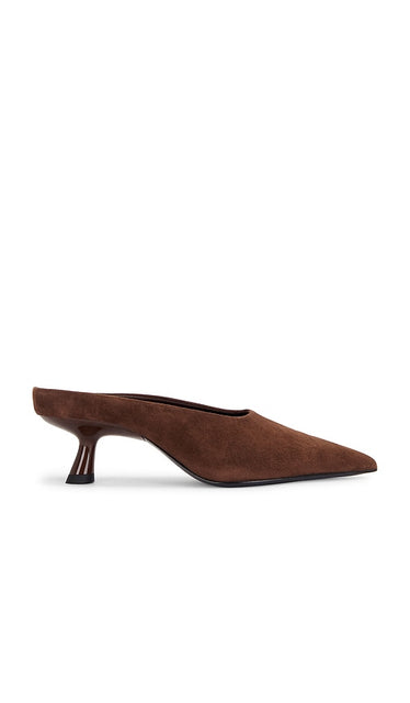 SIMONMILLER Gala Suede Pointed Mule in Chocolate | Chocolate Closed Toe Mules for Women
