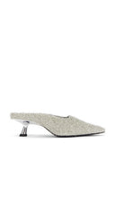 SIMONMILLER Gala Tinsel Pointed Mule in Metallic Silver | Silver Closed Toe Mules for Women