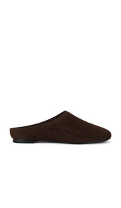 SIMONMILLER Riad Suede Mule in Chocolate | Espresso Flat Slides for Women