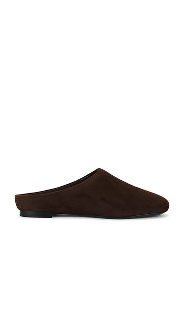 SIMONMILLER Riad Suede Mule in Chocolate | Espresso Flat Slides for Women