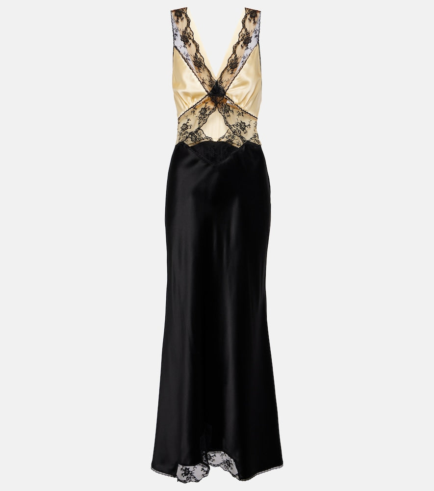 SIR Aries lace-trimmed cutout silk maxi dress. SIR Aries 蕾丝边镂空真丝长裙
