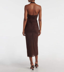 SIR Jacques Knot gathered semi-sheer midi dress