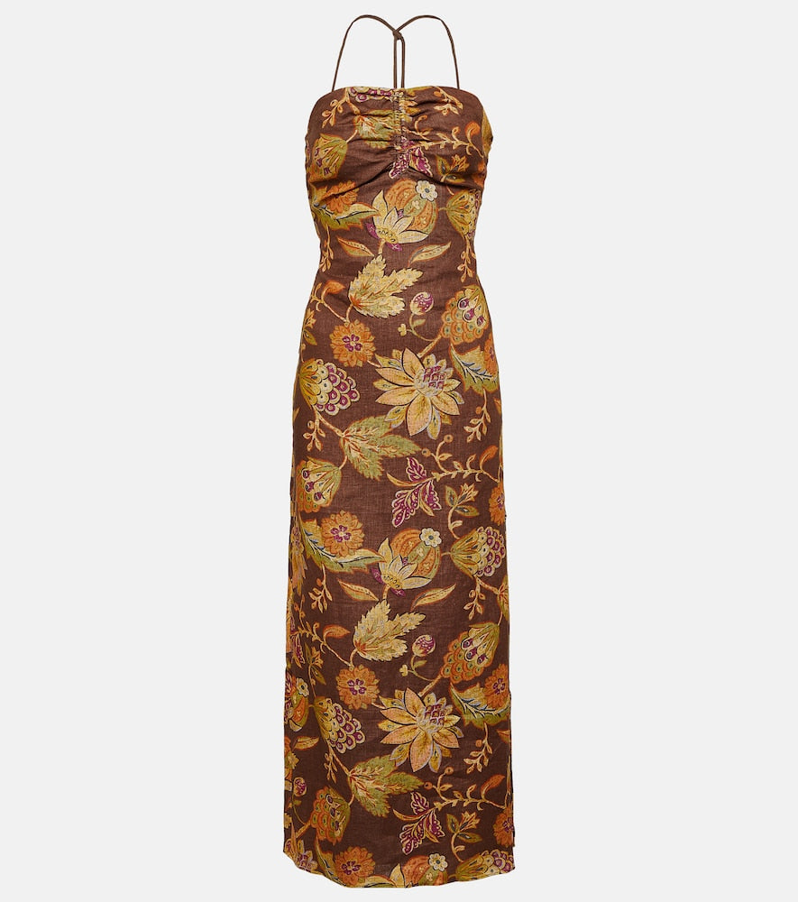 SIR Josefina floral linen midi dress. SIR Josefina 花卉亚麻中长连衣裙